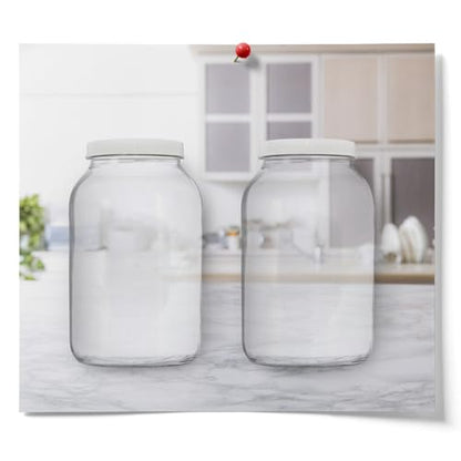 Fermentaholics 2 One-Gallon Glass Kombucha Jars & Breathable Muslin Cloth Covers, and Rubber bands | 2 Pack Gallon Jars | Perfect SCOBY Home - Brew Their Own Kombucha | American-Made Jar