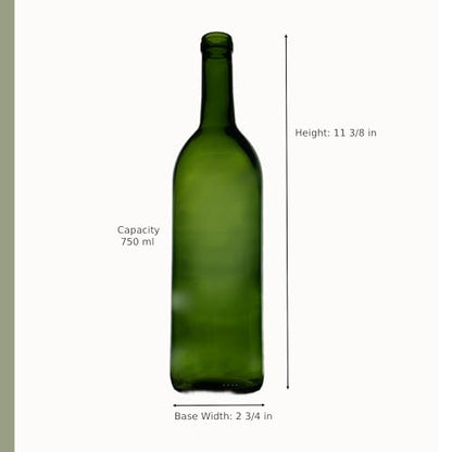 North Mountain Supply 750ml Glass Bordeaux Wine Bottle Flat-Bottomed Cork Finish - 48 Bottles (4 Cases of 12) - Champagne Green