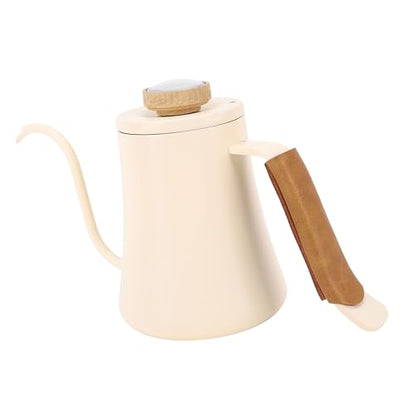 Tnfeeon 304 Stainless Steel Gooseneck Coffee Kettle 600ML Pour Over Kettle with Thermometer Lid Long Narrow Spout Compact Design for Home Office Camping