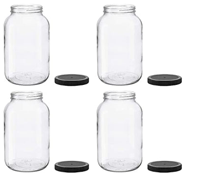 North Mountain Supply 1 Gallon Glass Jar Wide Mouth with Black Plastic Lid - USDA, BPA-Free, Made in The USA - for Fermenting, Storing, Canning, and Much More! - Case of 4