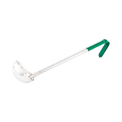 Restaurantware Met Lux 4 Ounce Soup Ladle 1 Hook Handle Serving Spoon - With Green Handle Dishwashable Stainless Steel Cooking Ladle For Pouring And Cooking Perfect for Soup Chilli Or Batter - size: 4 oz