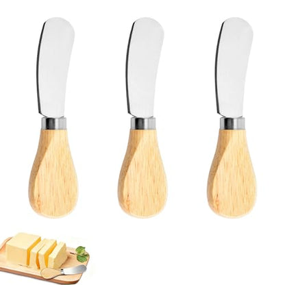 Cheese Spreader Knives Set, Butter Knife Spreader Set of 3, Stainless Steel with Wooden Handle for Soft Cheese, Cold Butter, Charcuterie, Jam, Pastry, Bagel, Toast, Appetizers and Party Serving