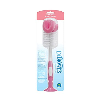Dr. Brown's Reusable Sponge Baby Bottle Cleaning Brush with Suction Cup Stand, Scrubber and Nipple Cleaner, Pink 1-Pack - color: Pink Bottle Brush, size: 1-Pack