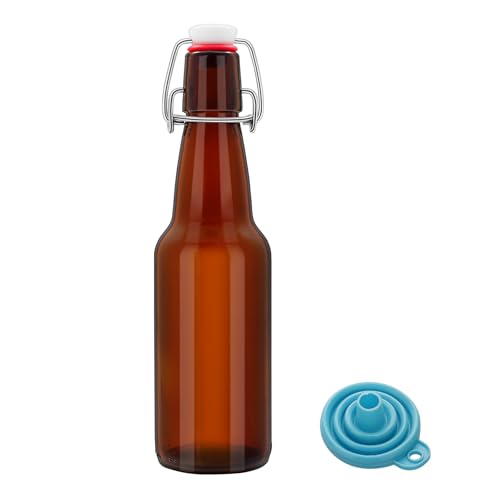 1Pc Amber Swing Top Brewing Bottles with Leak Proof Easy Caps, Glass Beer Bottle Flip Top Bottles For Kombucha, Kefir, Vanilla Extract, Beer (12oz Long Neck)