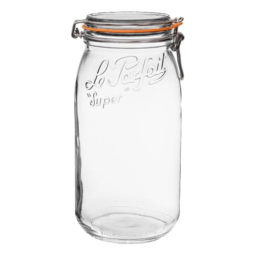 Le Parfait Super Jar 3L (96oz) French Glass Preserving Jar w/Airtight Rubber Seal & Wire Bail Closure - BPA-Free Canning Jar for Pickles, Fruits, Sauces & Food Storage - Made in France Since 1930 1PK - color: 96oz (Single)