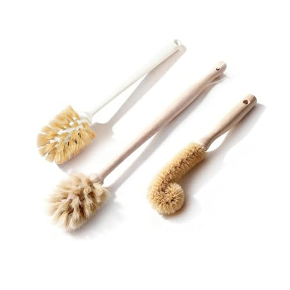 Bottle Brush & Dish Scrubber Set (3 Pack) - Kitchen Cleaning Kit with L-Shape Bottle Cleaner, Round Pan Brush & Detail Scrubber - Multi-Use for Bottles, Pots, Pans & Glassware - size: 3 Piece Set - Bottle + Pan + Detail