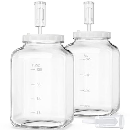 Folinstall 1.5 Gallon Large Fermentation Jars with 2 Airtight Lids and 3 Airlocks, Wide Mouth Glass Mason Jar with Scale Mark, Pickle jars, Mead Making Kit, Kimchi Containers, 2 Pack
