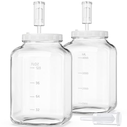 Folinstall 1.5 Gallon Large Fermentation Jars with 2 Airtight Lids and 3 Airlocks, Wide Mouth Glass Mason Jar with Scale Mark, Pickle jars, Mead Making Kit, Kimchi Containers, 2 Pack