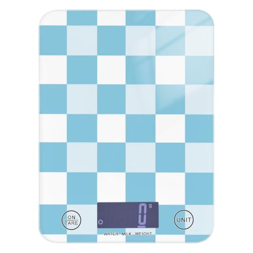 Food Scale Kitchen Digital Scale Food Ounces and Grams Dieting Baking Cooking Waterproof Glass Panels LCD Display,4 Units Scale Tare Function Plaid Blue White Checkered - color: Plaid 13