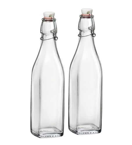 Bormioli Rocco Swing Top Glass Bottle (Set of 2) - 17 oz Reusable Container with Secure Metal Clasp, Ideal for Homemade Juices, Oil Infusions, Condiments, Mixers - Everyday Drinking Glasses - size: 17 Oz.