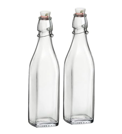 Bormioli Rocco Swing Top Glass Bottle (Set of 2) - 17 oz Reusable Container with Secure Metal Clasp, Ideal for Homemade Juices, Oil Infusions, Condiments, Mixers - Everyday Drinking Glasses - size: 17 Oz.