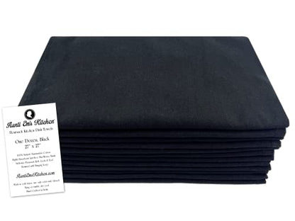 Aunti Em's Kitchen Flour Sack Dish Towels - Natural Cotton for Embroidery and Drying Glass, Hand, Dinnerware - Plain, Thick, Zero-Lint, Highly Absorbent - Set of 12, 27 x 27 Inch, Tuxedo Black - color: Tuxedo Black