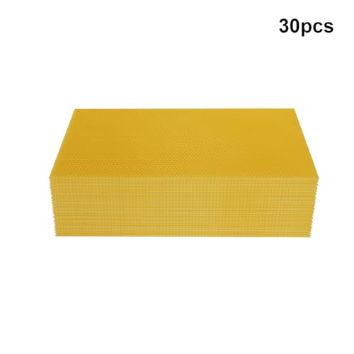 30 PCS Beeswax Foundation Sheets, 7.68 * 16.34in Bee Hive Foundations Natural Honeycomb Wax Sheets Honey Bee Hive Tool Beekeeping Foundation Equipment Natural Yellow Beeswax Sheets for DIY Projects