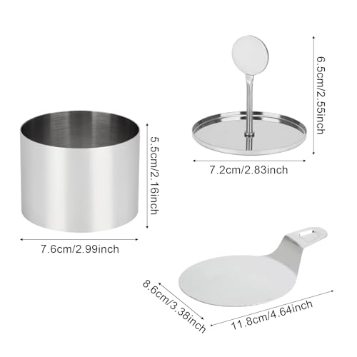 6 Pack Cake Ring Molds with 1 Pusher 1 Lifter, 3 Inch Seamless Mini Cheese Cake Cutter Ring Set, Stainless Steel Mini Food Mold for Mousse, Food Plating, Cookies, Baking (Round) - color: Round