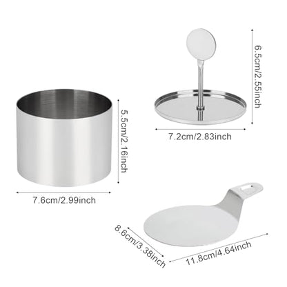 6 Pack Cake Ring Molds with 1 Pusher 1 Lifter, 3 Inch Seamless Mini Cheese Cake Cutter Ring Set, Stainless Steel Mini Food Mold for Mousse, Food Plating, Cookies, Baking (Round) - color: Round