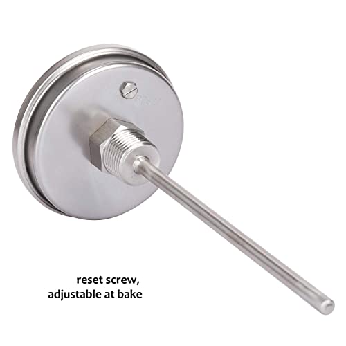 MEASUREMAN Fully Stainless Steel Pot, Kettle, Brewing Bimetal Dial Thermometer, 3" Dial, 6" Stem, 0-250 deg F/-20-120 deg C, -1% Accuracy, Adjustable, 1/2" NPT Back Mount - size: 0-250 deg F/-20-120 deg C, style: 6" Stem
