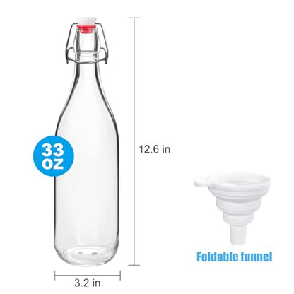 Swing Top Bottles 33oz,1 Liter Flip Top Glass Bottles with Airtight Grolsch Closures,Reusable for Kombucha, Vanilla,Beer, Cold Brew, Homemade Beverages Storage