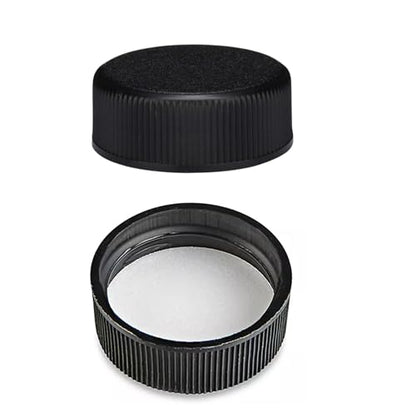 Black Polypropylene Screw Cap with Foam Liner, 28-400 Size, Fits Many 16oz & 32oz Bottles Including Boston Rounds, for Kombucha, Juice, Pack of 6 (Bottles Not Included) - size: 6 Pack