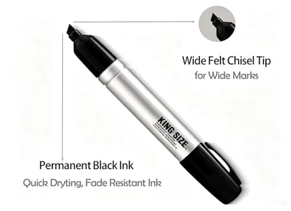 King Size Permanent Markers, Chisel Tip, Black, for Paper, Plastic, and Leather, Thick, 24 Count.