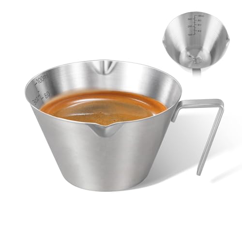 1Pc Stainless Steel Espresso Cups, Double Spout Metal Measuring Cup with Dual Scale, Espresso Shots Cup with Handle, 3.4oz/100ml - color: 01_ Silver 1pc
