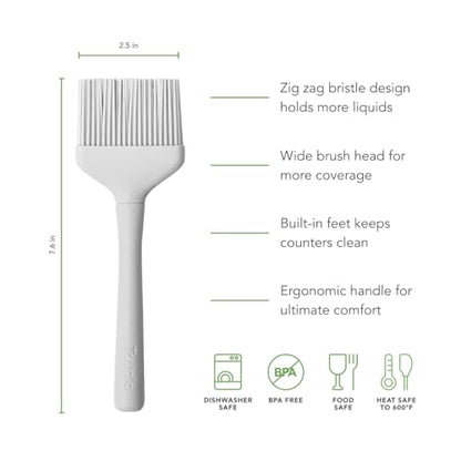 Tovolo Silicone Basting Brush for Cooking and Pastry, Flex Core Oyster Gray Silicone Pastry Brush Oil Egg Wash Spreader, BBQ Sauce Marinade Meat Cooking Brush Heat Safe 600F Grilling Utensil