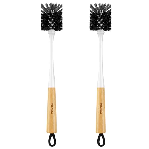 MR.SIGA Water Bottle Brush, Long Handle Bottle Brush for Water Glasses, Baby Bottles, Sports Bottles Cleaning, White, 2 Pack - color: White
