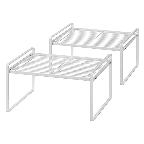 Shantton 2Pack Kitchen Cabinet Shelf Counter Organizer Rack Pantry Storage Bathroom Bedroom Office Table Desk Space Saving Stackable Rust Resistant Non Slip White Wide L13.1in W10.6in H7.3in - color: White, size: L13.1'' W10.6'' H7.3''
