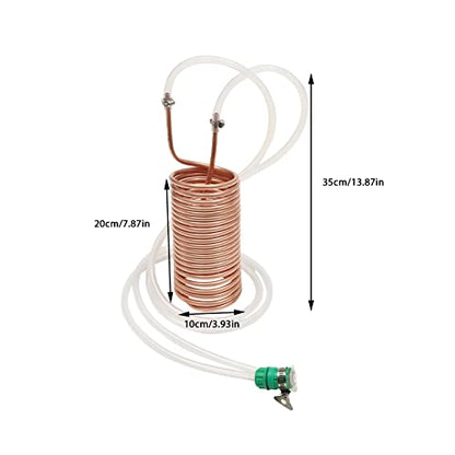 Copper Immersion Wort Chiller Coil, 26.24ft Silicone Hose Beer Brewing Cooler--Food Grade Copper, Fast Cooling, Universal Garden Hose Fitting, Easy Clean, for Homebrew, Kitchen & Outdoor, 7.87*3.94in