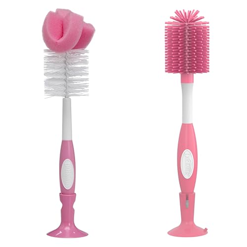 Dr. Brown's Reusable Sponge Baby Bottle Cleaning Brush + Soft Touch Bottle Brush, BPA-Free, Pink, 2-Pack - color: Pink Variety Pack, size: 2-Pack