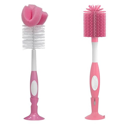 Dr. Brown's Reusable Sponge Baby Bottle Cleaning Brush + Soft Touch Bottle Brush, BPA-Free, Pink, 2-Pack - color: Pink Variety Pack, size: 2-Pack