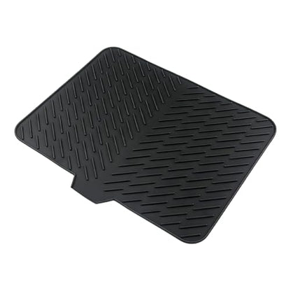 Silicone Dish Drying Mat for Kitchen Counter,23"X17" With Built-in Drain Lip,Food-Grade Silicone, Heat-Resistant Eco-friendly Hygienic Drying Mat Leak-Proof and Non-Slip, Multi-Functional Use（Black） - color: Black, size: 23" x 17"