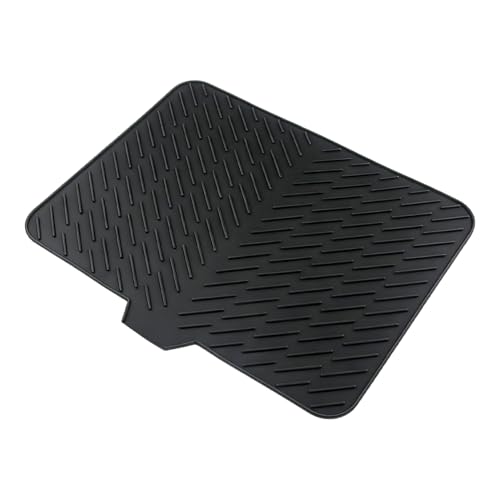 Silicone Dish Drying Mat for Kitchen Counter,23"X17" With Built-in Drain Lip,Food-Grade Silicone, Heat-Resistant Eco-friendly Hygienic Drying Mat Leak-Proof and Non-Slip, Multi-Functional Use（Black） - color: Black, size: 23" x 17"