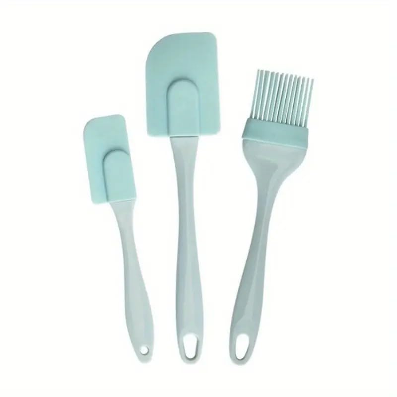 3pcs/set Food Grade Silicone Cake Spatula and Oil Brush and Cream Scraper and Sauce Brush, Baking Tool Set - color: Green