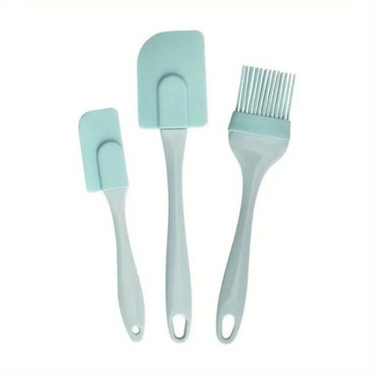 3pcs/set Food Grade Silicone Cake Spatula and Oil Brush and Cream Scraper and Sauce Brush, Baking Tool Set - color: Green