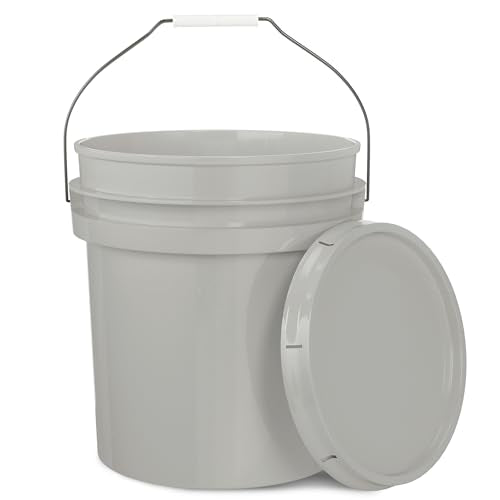 5-Gallon Grey Bucket Pail Container with Lid | Metal Handles with Plastic Grip | Multi-Use | Easy Stack and Store | Heavy-Duty, Approx 90 MIL, Extra Durable | Food Grade | BPA Free - 1 Pack - color: Gray, size: 1 Pack