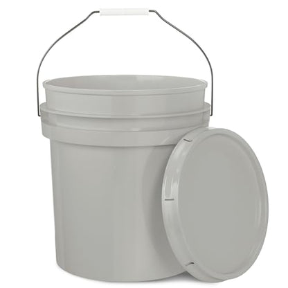 5-Gallon Grey Bucket Pail Container with Lid | Metal Handles with Plastic Grip | Multi-Use | Easy Stack and Store | Heavy-Duty, Approx 90 MIL, Extra Durable | Food Grade | BPA Free - 1 Pack - color: Gray, size: 1 Pack