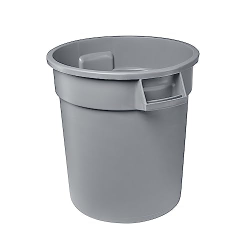 32 Gallon Gray Round Commercial Trash Can, Food Safe, NSF Standard 2, Heavy-Duty Handles, Seamless Resin Construction, Easy to Clean - color: Gray, size: 32 Gallon