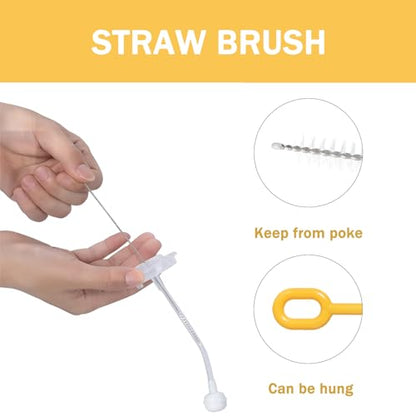 Travel Bottle Brush, 6-in-1 Portable Travel Bottle Cleaner Kit with Small Bottle Brush Built in Drying Rack, Nipple Brush, Straw Brush, Soap Dispenser, for Baby Bottles Under 8 OZ, BPA-Free(Yellow) - color: Yellow
