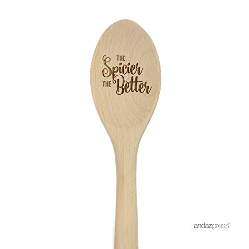 Andaz Press Laser Engraved Wooden Mixing Spoon, 12-inch, The Spicier The Better, 1-Pack - color: The Spicier the Better