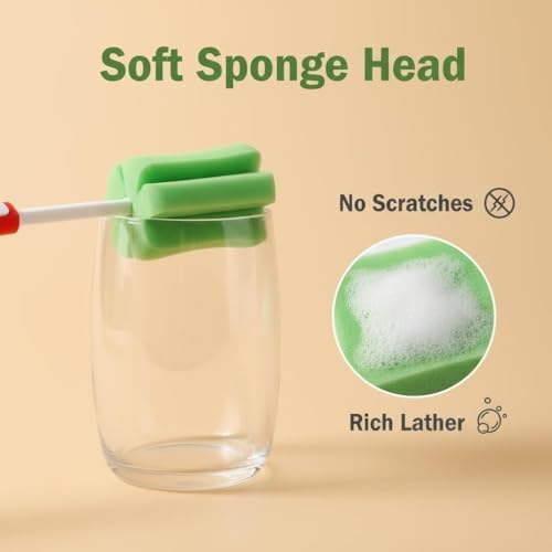 3PCS Adjustable Sponge Cleaning Brush Bottle Cleaning Brush with Plastic Long Handle Cup Cleaner for Coffee Glasses Pot Milk Cup Mugs