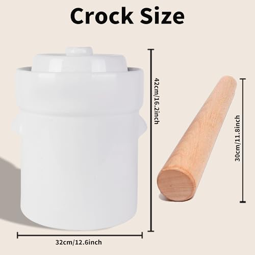 Fermentation Crock Jar 10 Liter/2.6 Gallon - Stoneware Pot for Fermenting, Pickling Kimchi, Pickles, Vegetables, Kombucha - Glazed Fermenter with Stone Weights, Lid-White