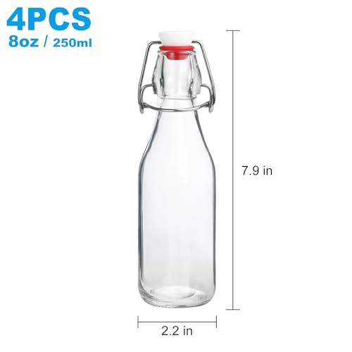 Swing Top Bottles,8.5oz 4 Pack Flip Top Glass Bottle with Airtight Grolsch Closures, Reusable for Kombucha, Beer, Cold Brew, Homemade Beverages & Storage
