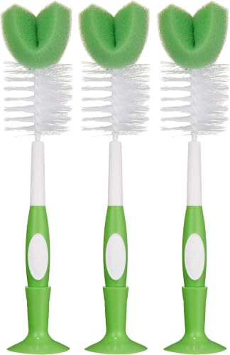 Amazon Brand - Mama Bear Baby Bottle Brush with Nipple Cleaner and Suction Cup Stand,White,3 Count (Pack of 12) - size: 3 Count (Pack of 12)