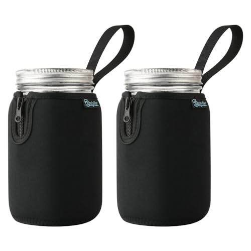 Beautyflier Mason Jars 32oz Wide Mouth Sleeve Regular Mouth Mason Jars Insulators Drinking Glass Coolers Sprouting Jars Blackout Sleeve (Black) - color: Black