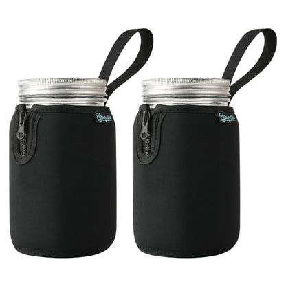 Beautyflier Mason Jars 32oz Wide Mouth Sleeve Regular Mouth Mason Jars Insulators Drinking Glass Coolers Sprouting Jars Blackout Sleeve (Black) - color: Black