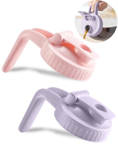 2 Pack Wide Mouth Mason Jar Lids V-Shaped with Handle, Mason Jar Pour Spout with Extended Flip Lid Easy to Open, Airtight Leak Proof and Durable (Jars Not Included) - color: Pink+Purple, size: 2pcs