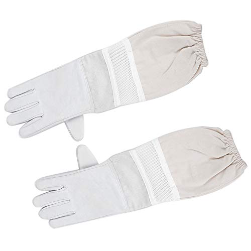 Anti Sting Breathable Bee Gloves, Long Sleeves Goatskin Canvas Gloves with Mesh Structure for Beekeeping Protection (XL)