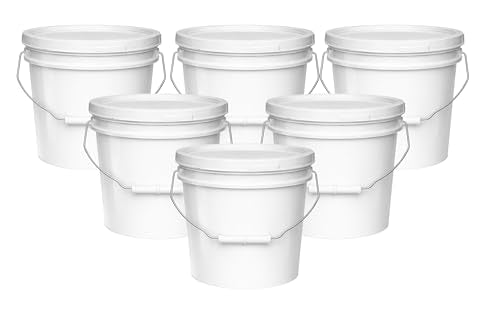 MKS Plastics 2-Gallon Bucket with Airtight Lid – Made in USA, Food Grade BPA Free Plastic, Heavy Duty Multi-Use, Metal Handle with Grip, Stackable Storage – White, 6 Pack - color: 2 Gallon - White, size: 6