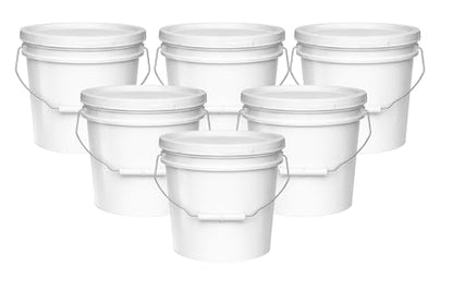 MKS Plastics 2-Gallon Bucket with Airtight Lid – Made in USA, Food Grade BPA Free Plastic, Heavy Duty Multi-Use, Metal Handle with Grip, Stackable Storage – White, 6 Pack - color: 2 Gallon - White, size: 6