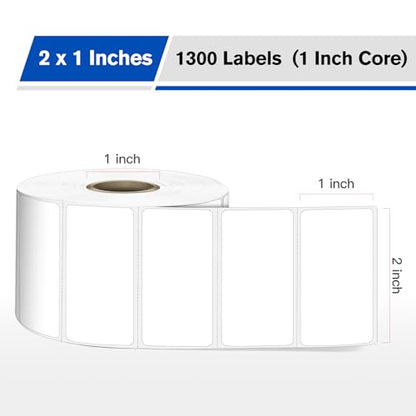 L LIKED 2" x 1" Thermal Labels, Blank Removable Labels with No Residue, Water and Oil Resistant, Use for Both Home and Office (1 Roll, 1300 Labels) - size: 1x2-1300